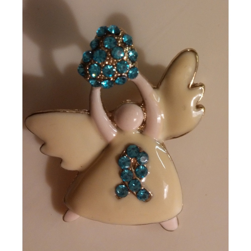Brooch Enameled awareness angel, jewelry, pin, angel